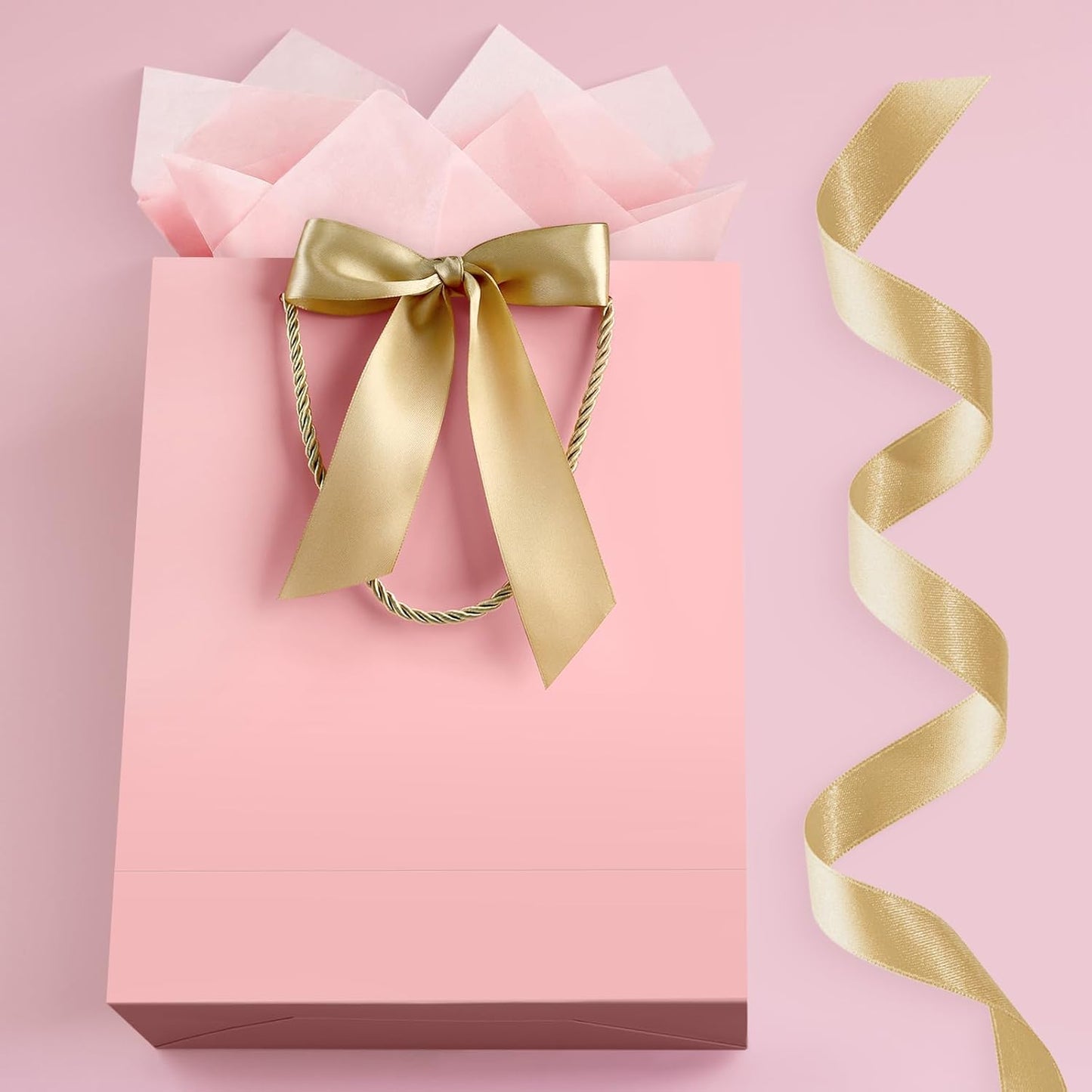 Pink Gift Bags with Handles, 12.6" Medium Gift Bag with 2 Tissue Paper and 1 Card for Graduation Wedding Baby Shower Bridal Shower Engagement Anniversary Birthday Party Favors