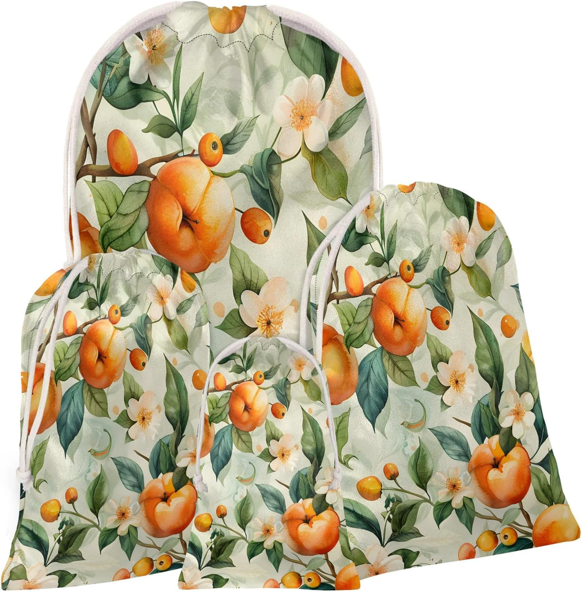 Floral Peach Christmas Drawstring Gifts Bags Xmas Treat Pouch for Christmas Party Supplies Assorted Sizes for Holiday Present 11.8 x 7.87 inches