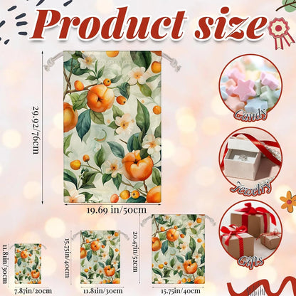 Floral Peach Christmas Drawstring Gifts Bags Xmas Treat Pouch for Christmas Party Supplies Assorted Sizes for Holiday Present 11.8 x 7.87 inches