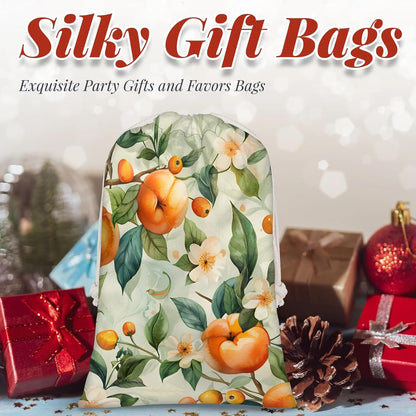 Floral Peach Christmas Drawstring Gifts Bags Xmas Treat Pouch for Christmas Party Supplies Assorted Sizes for Holiday Present 11.8 x 7.87 inches