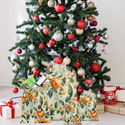 Floral Peach Christmas Drawstring Gifts Bags Xmas Treat Pouch for Christmas Party Supplies Assorted Sizes for Holiday Present 11.8 x 7.87 inches
