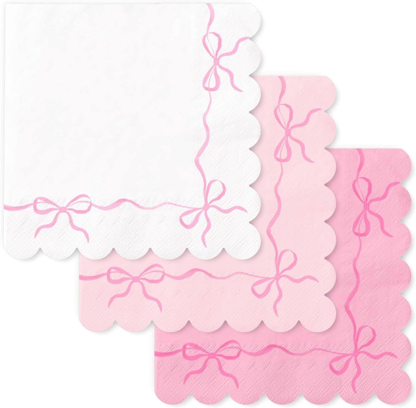 150 Pcs Pink Bow Paper Napkins Coquette Bownot Luncheon Napkins Scalloped Edge Disposable Dinner Dessert Napkin for Valentine's Day Wedding Birthday Bridal Party Table Supplies
