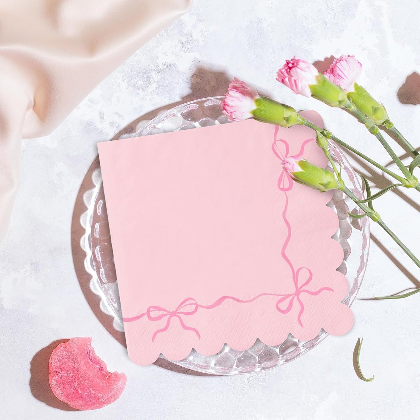 150 Pcs Pink Bow Paper Napkins Coquette Bownot Luncheon Napkins Scalloped Edge Disposable Dinner Dessert Napkin for Valentine's Day Wedding Birthday Bridal Party Table Supplies