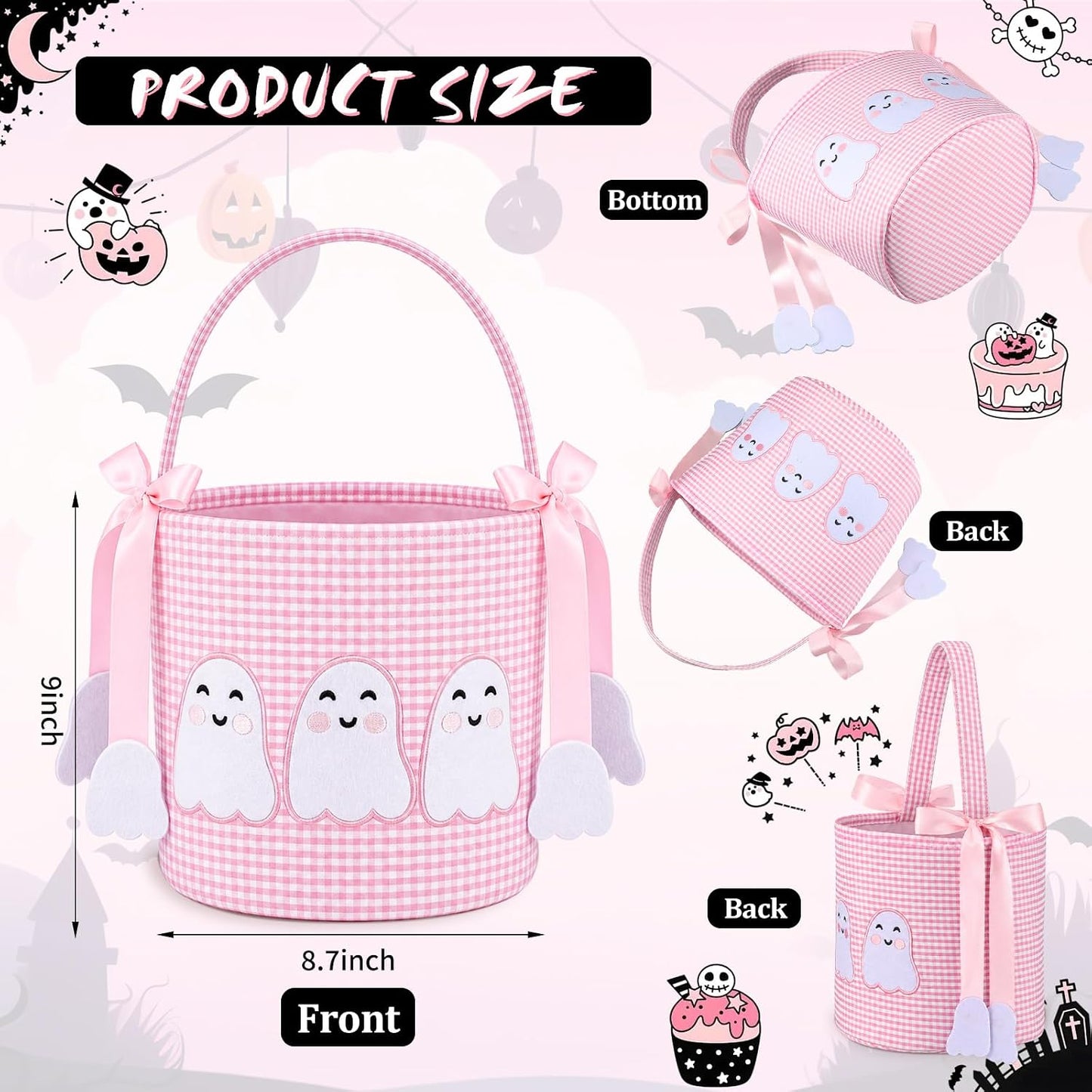 Pink Halloween Boo Basket Cute Trick or Treat Basket