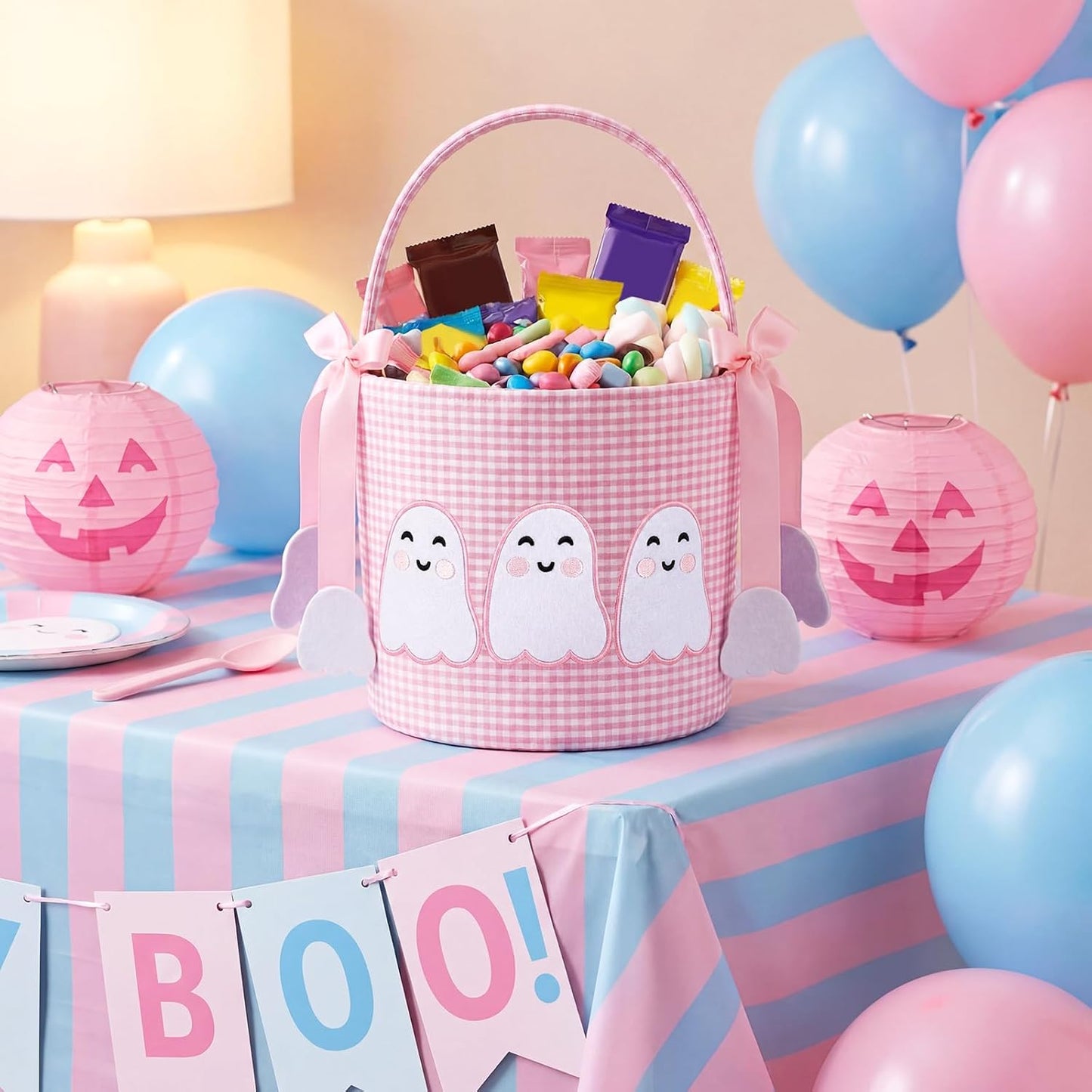 Pink Halloween Boo Basket Cute Trick or Treat Basket