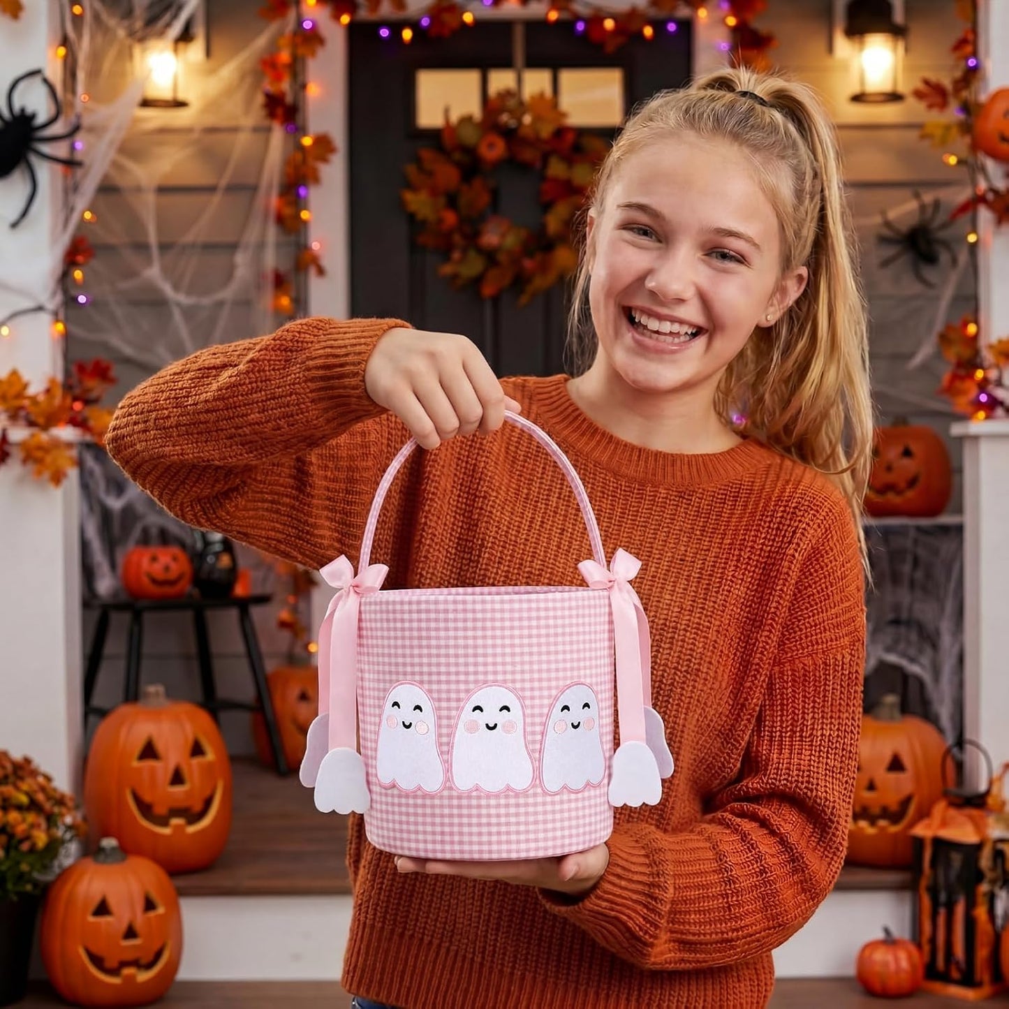 Pink Halloween Boo Basket Cute Trick or Treat Basket