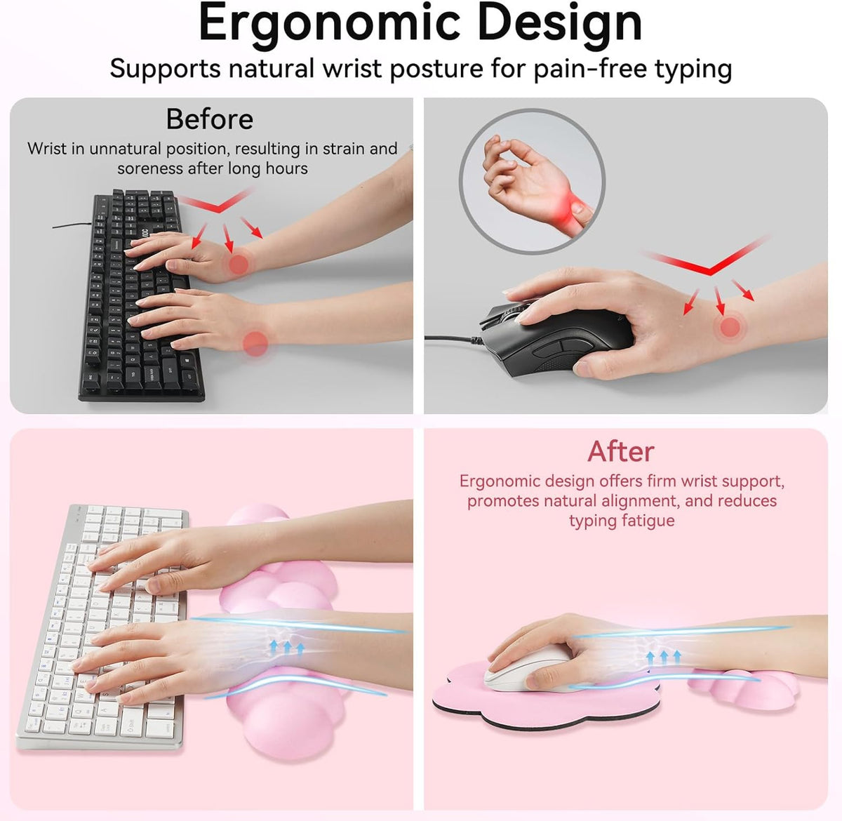 Cloud Wrist Rest for Computer Keyboard and Mouse Pad Set, Pink