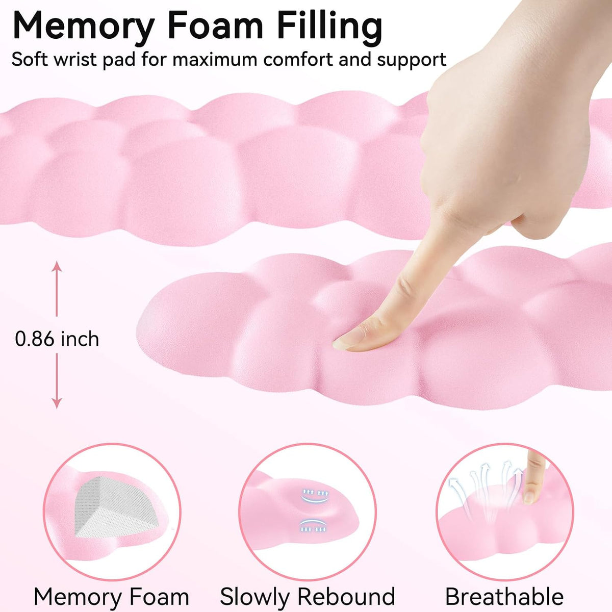 Cloud Wrist Rest for Computer Keyboard and Mouse Pad Set, Pink