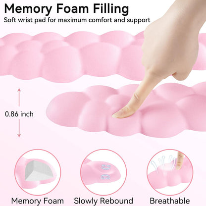 Cloud Wrist Rest for Computer Keyboard and Mouse Pad Set, Pink
