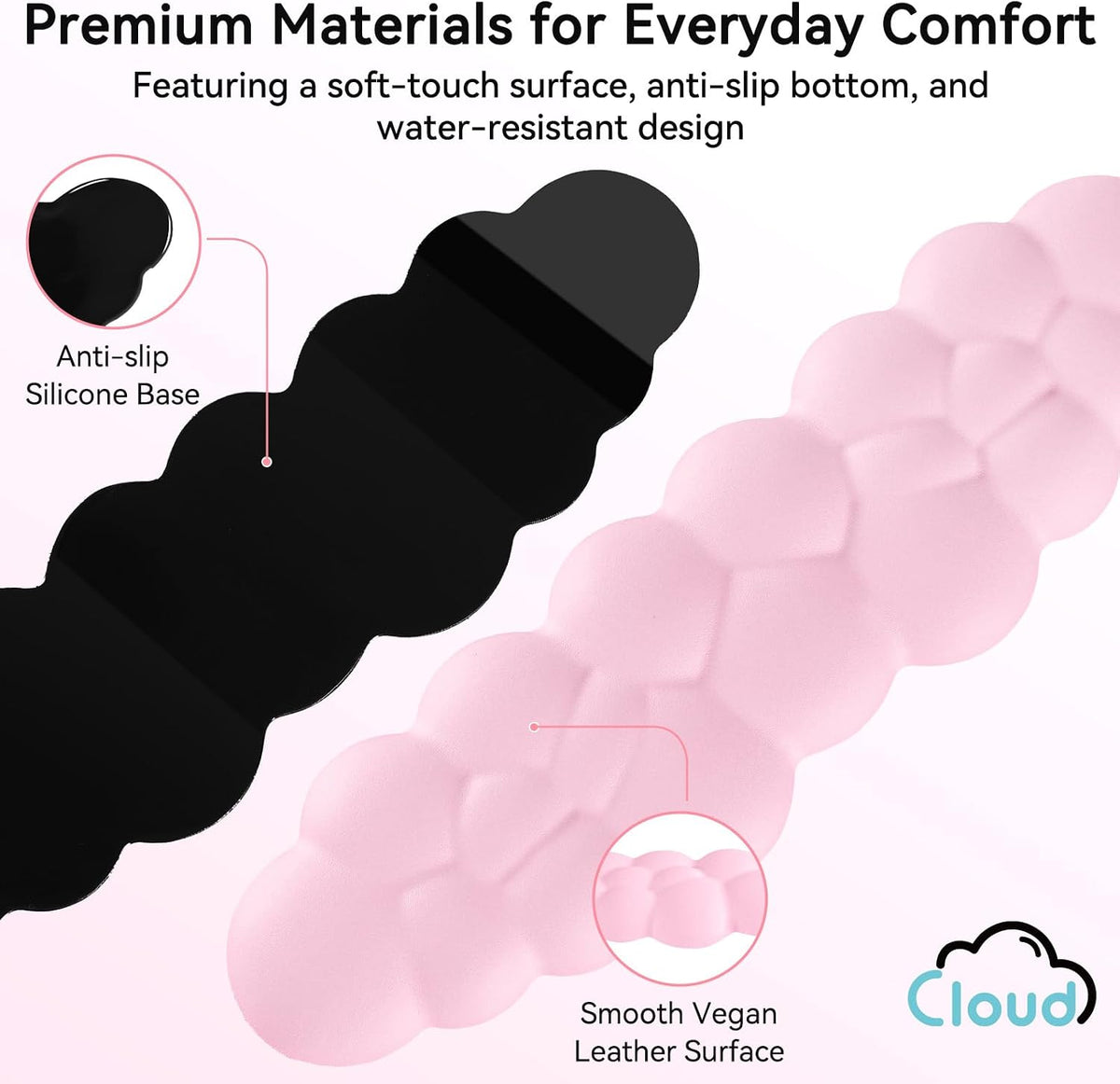Cloud Wrist Rest for Computer Keyboard and Mouse Pad Set, Pink