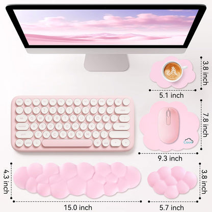 Cloud Wrist Rest for Computer Keyboard and Mouse Pad Set, Pink