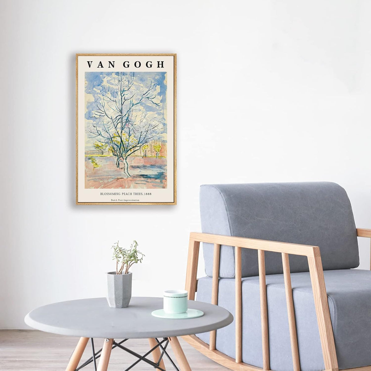 Framed Canvas Wall Art Blossoming peach threes By Vincent Van Gogh. The Word Classice Art Reproduction Artwork for Living Room, Bed Room, Office Home Decoration 12x16in (Natural Framed)