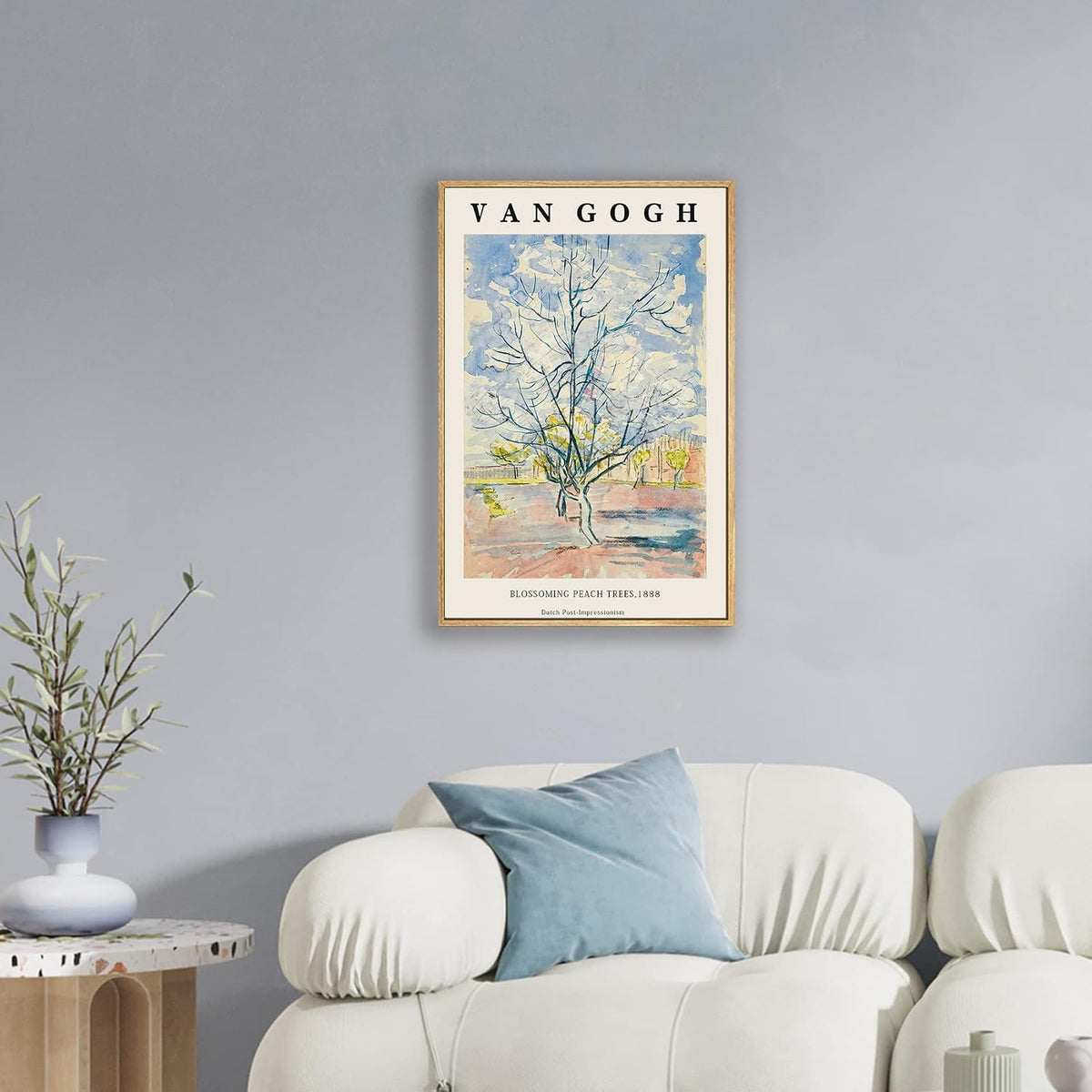 Framed Canvas Wall Art Blossoming peach threes By Vincent Van Gogh. The Word Classice Art Reproduction Artwork for Living Room, Bed Room, Office Home Decoration 12x16in (Natural Framed)