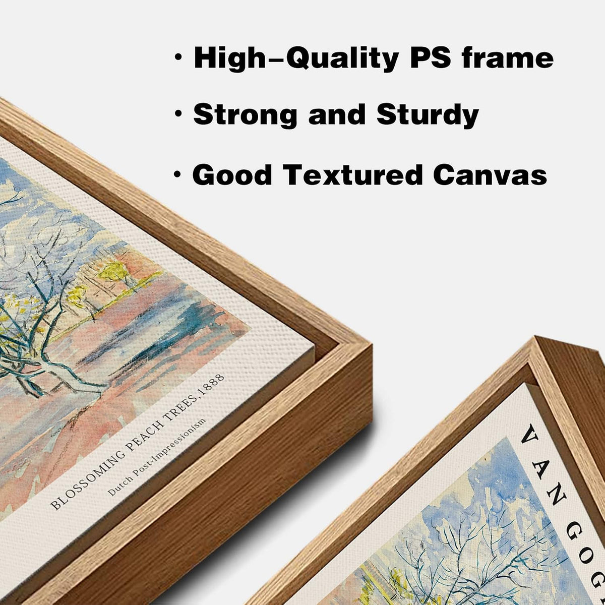 Framed Canvas Wall Art Blossoming peach threes By Vincent Van Gogh. The Word Classice Art Reproduction Artwork for Living Room, Bed Room, Office Home Decoration 12x16in (Natural Framed)