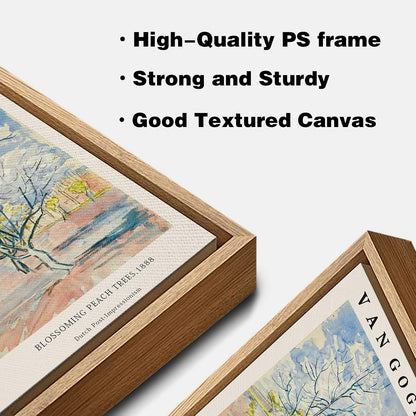 Framed Canvas Wall Art Blossoming peach threes By Vincent Van Gogh. The Word Classice Art Reproduction Artwork for Living Room, Bed Room, Office Home Decoration 12x16in (Natural Framed)