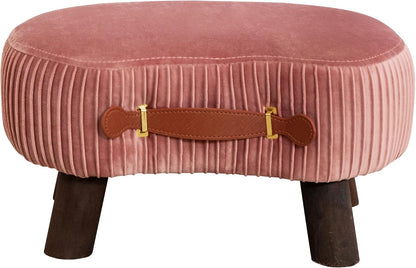 Small Curved Foot Stool with Handle, Pink Velvet Footstool and Ottomans, Modern Foot Rest with Wooden Legs, Step Stool with Padded Seat for Couch, Living Room