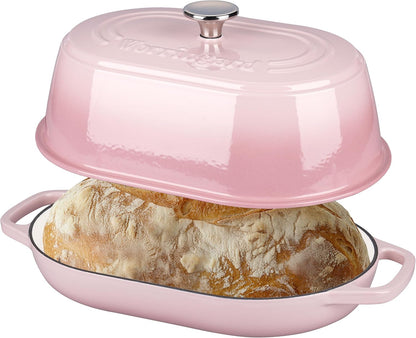 Enameled Cast Iron Dutch Oven Pot with Dome Lid, Oval Bread Oven for Homemade Sourdough Bread Baking, Oven Safe up to 500°F, 6 Quart, Pink