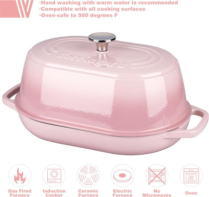 Enameled Cast Iron Dutch Oven Pot with Dome Lid, Oval Bread Oven for Homemade Sourdough Bread Baking, Oven Safe up to 500°F, 6 Quart, Pink