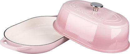 Enameled Cast Iron Dutch Oven Pot with Dome Lid, Oval Bread Oven for Homemade Sourdough Bread Baking, Oven Safe up to 500°F, 6 Quart, Pink