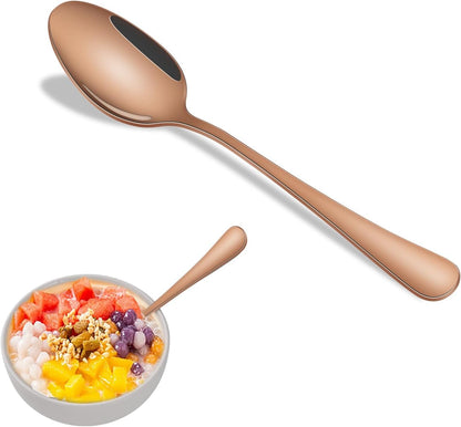 Rose Gold Tea Spoon Set Of 8, 6.7 Inch Stainless Steel Dessert Spoons, Copper Coffee Spoons Set, Metal Silverware Small Spoons For Kitchen