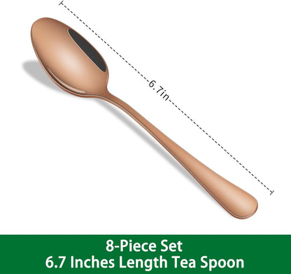 Rose Gold Tea Spoon Set Of 8, 6.7 Inch Stainless Steel Dessert Spoons, Copper Coffee Spoons Set, Metal Silverware Small Spoons For Kitchen