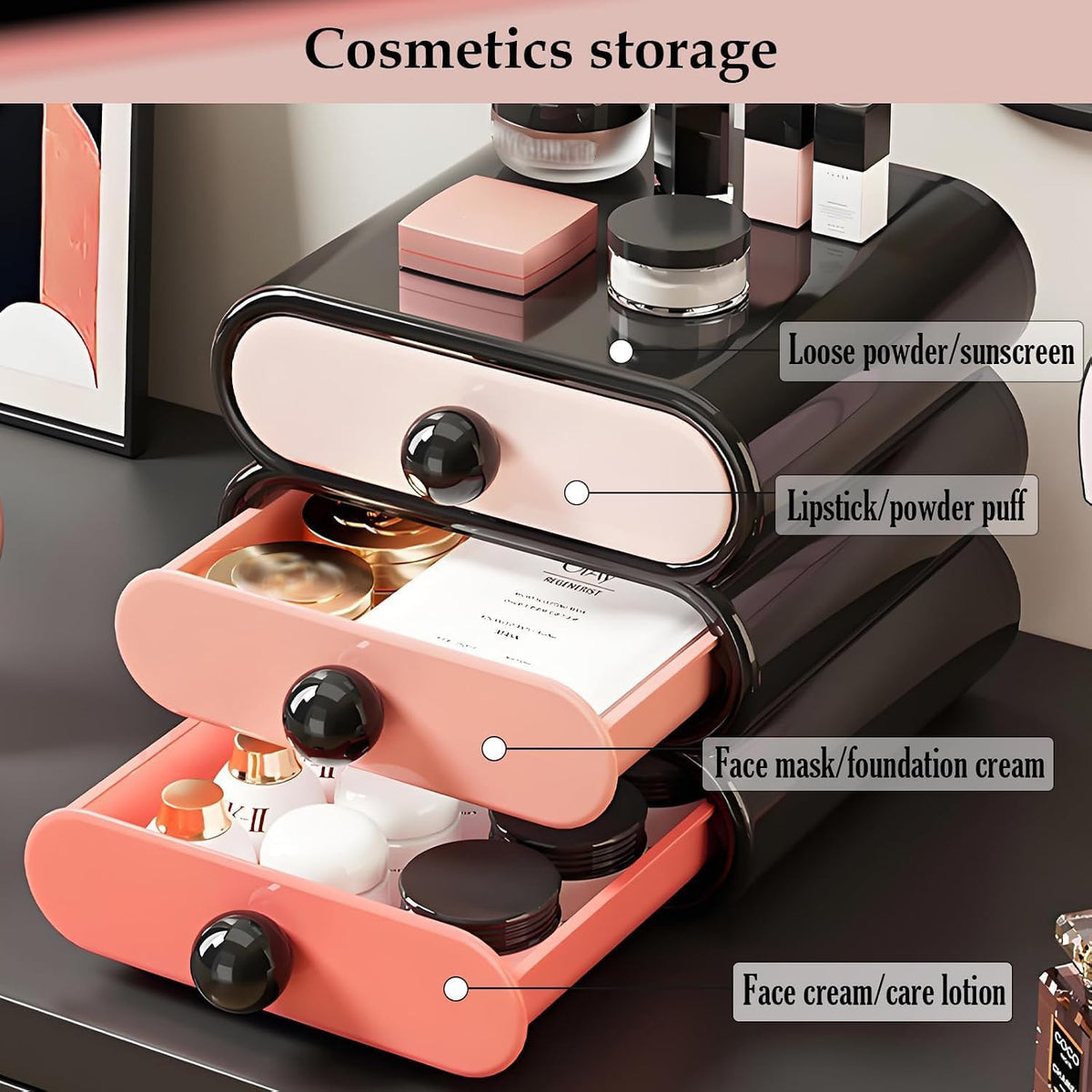 3-Tier Makeup Organizer with Drawers for Vanity Desk