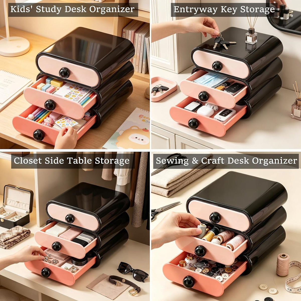 3-Tier Makeup Organizer with Drawers for Vanity Desk