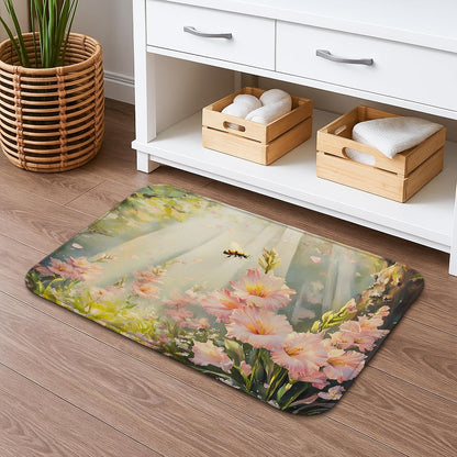 Floral Paradise Quick Dry Bath Mat, Elegant Peach Blossoms Botanical Non Slip Shower Mat, Spring Decorative Washable Bath Rugs for Bathroom Toilet Restroom 20x32 Inch