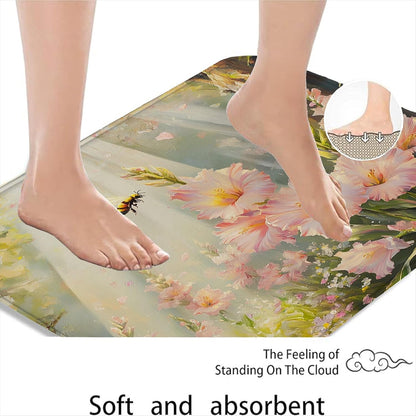Floral Paradise Quick Dry Bath Mat, Elegant Peach Blossoms Botanical Non Slip Shower Mat, Spring Decorative Washable Bath Rugs for Bathroom Toilet Restroom 20x32 Inch