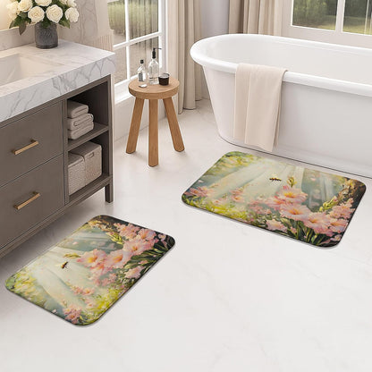 Floral Paradise Quick Dry Bath Mat, Elegant Peach Blossoms Botanical Non Slip Shower Mat, Spring Decorative Washable Bath Rugs for Bathroom Toilet Restroom 20x32 Inch