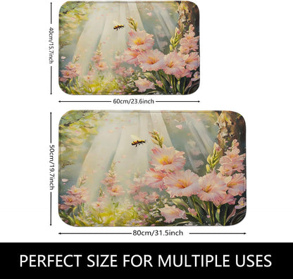 Floral Paradise Quick Dry Bath Mat, Elegant Peach Blossoms Botanical Non Slip Shower Mat, Spring Decorative Washable Bath Rugs for Bathroom Toilet Restroom 20x32 Inch