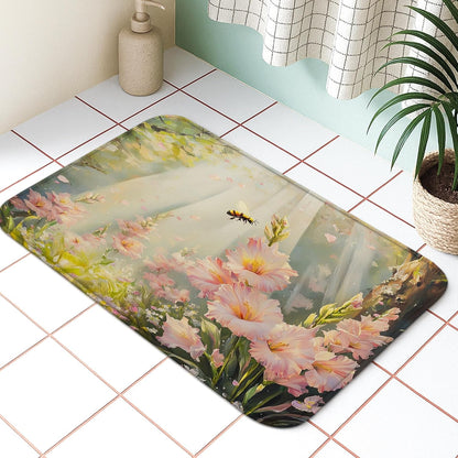 Floral Paradise Quick Dry Bath Mat, Elegant Peach Blossoms Botanical Non Slip Shower Mat, Spring Decorative Washable Bath Rugs for Bathroom Toilet Restroom 20x32 Inch