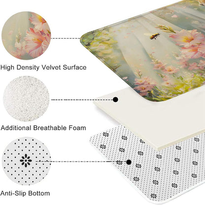 Floral Paradise Quick Dry Bath Mat, Elegant Peach Blossoms Botanical Non Slip Shower Mat, Spring Decorative Washable Bath Rugs for Bathroom Toilet Restroom 20x32 Inch
