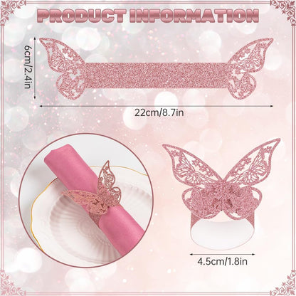 100pcs Napkin Rings 3D Butterfly Shape Frosted Paper Napkin Holder for Birthday Dining Weddings Anniversary Restaurant Party Banquet Table Decor