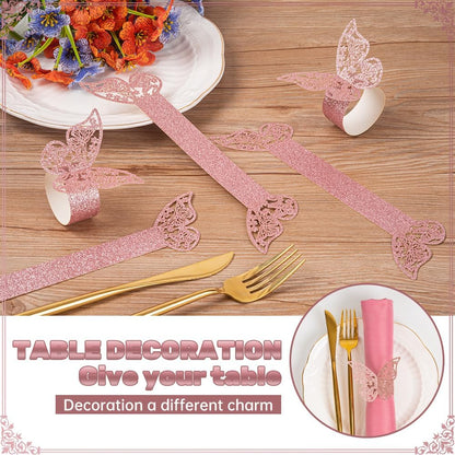 100pcs Napkin Rings 3D Butterfly Shape Frosted Paper Napkin Holder for Birthday Dining Weddings Anniversary Restaurant Party Banquet Table Decor
