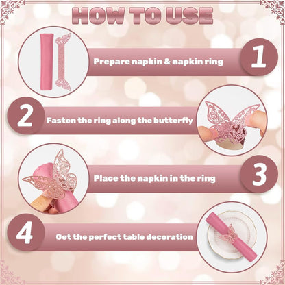 100pcs Napkin Rings 3D Butterfly Shape Frosted Paper Napkin Holder for Birthday Dining Weddings Anniversary Restaurant Party Banquet Table Decor