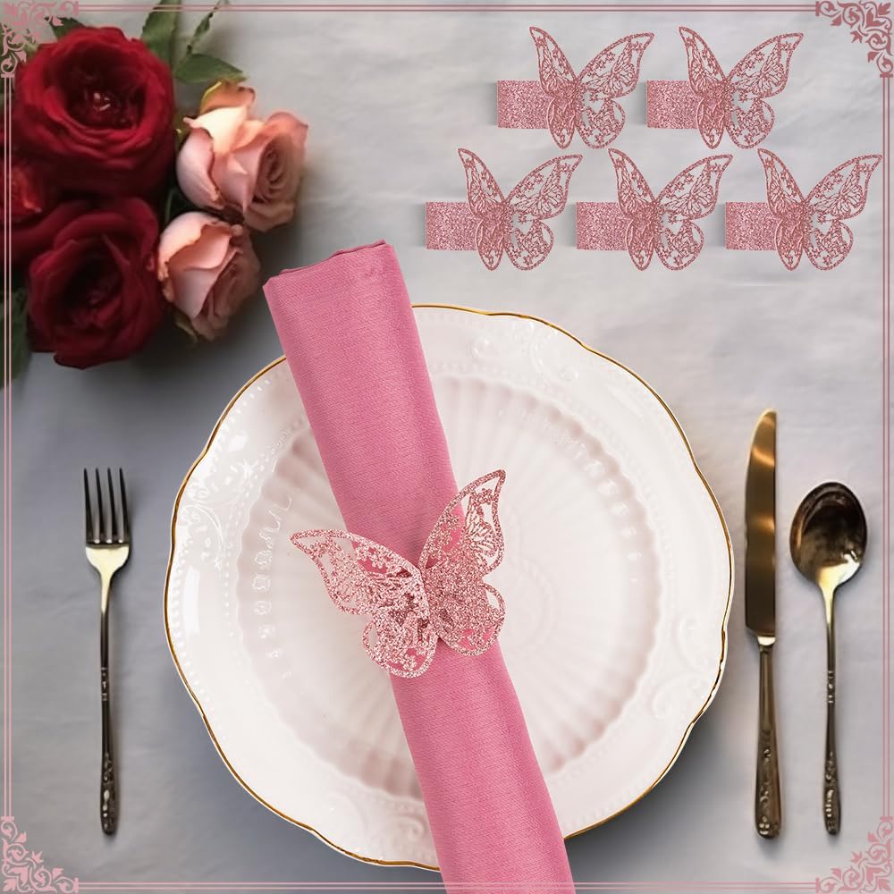 100pcs Napkin Rings 3D Butterfly Shape Frosted Paper Napkin Holder for Birthday Dining Weddings Anniversary Restaurant Party Banquet Table Decor