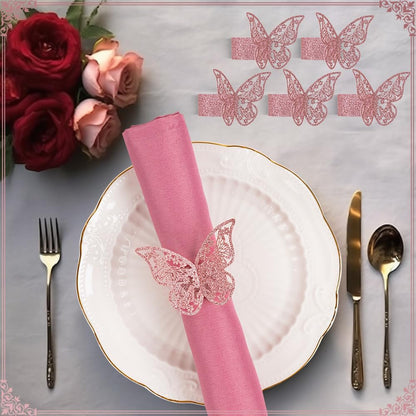 100pcs Napkin Rings 3D Butterfly Shape Frosted Paper Napkin Holder for Birthday Dining Weddings Anniversary Restaurant Party Banquet Table Decor