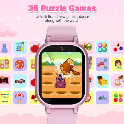 Kids Waterproof Smart Watch Girls Gift Age 3-12 with 39 Game HD Touch Screen Music Player Video Camera Pedometer Alarm Clock Birthday Gift for 6 7 8 9 Year Olds Pink