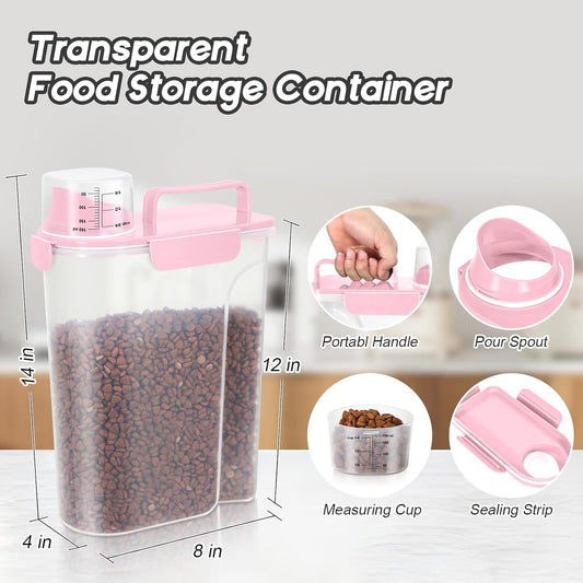 8-12LBS Dog Food Storage Container, Upgraded Large Nozzle BPA-free, Plastic Pet Food Storage Containers With 4 Sealed Clasps, 1 Measuring Cup and Handle, Easy to Clean and Carry