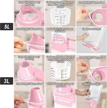 8-12LBS Dog Food Storage Container, Upgraded Large Nozzle BPA-free, Plastic Pet Food Storage Containers With 4 Sealed Clasps, 1 Measuring Cup and Handle, Easy to Clean and Carry