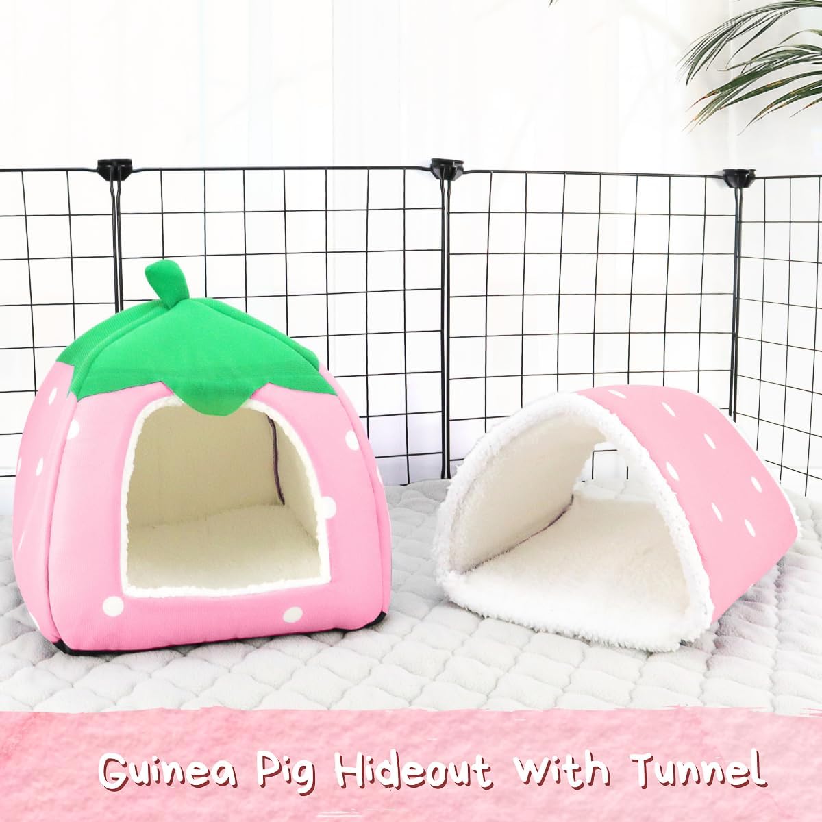 Guinea Pig Hideout with Tunnel, Washable Fleece House Bed