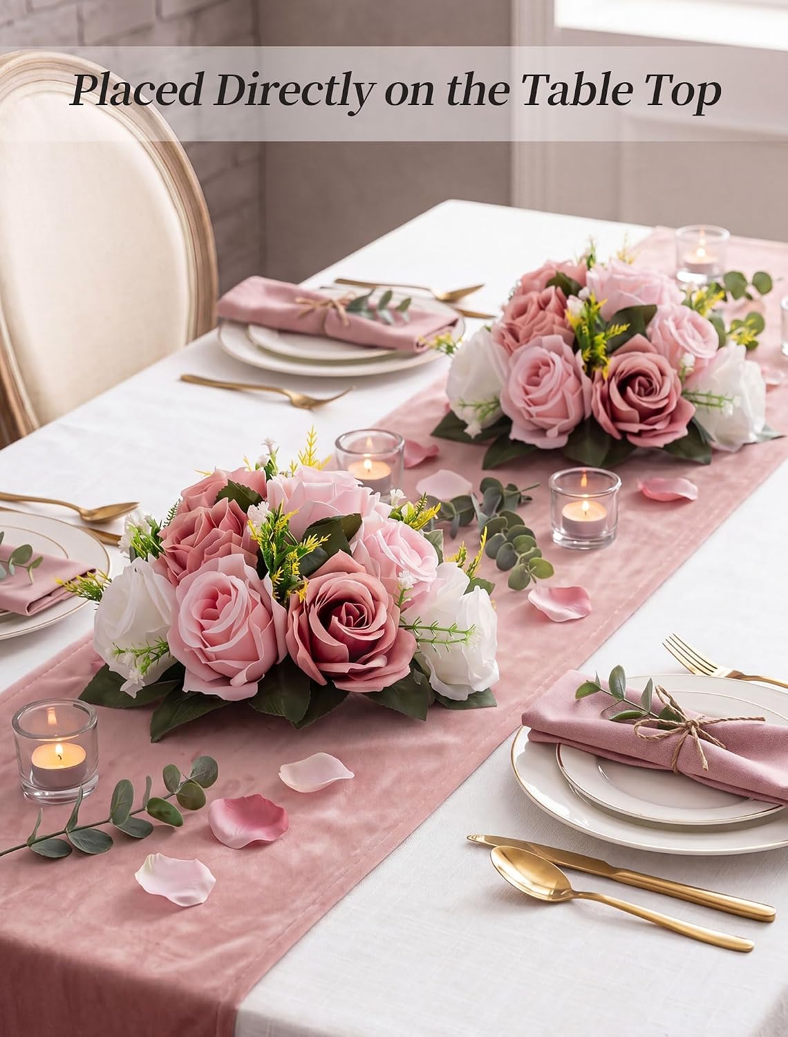 Dusty Pink Flower Centerpieces for Wedding: 10 Pcs, Faux Roses