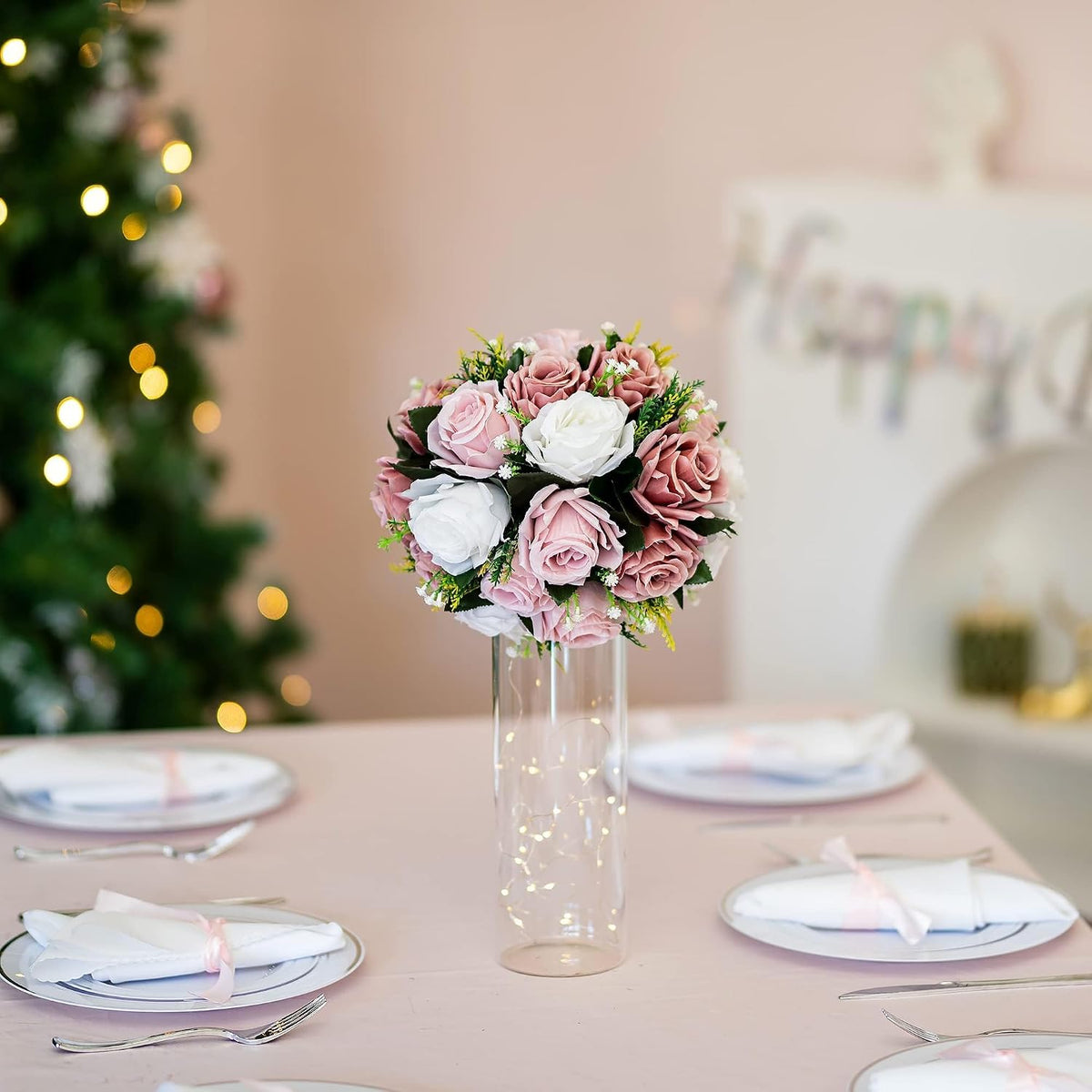 Dusty Pink Flower Centerpieces for Wedding: 10 Pcs, Faux Roses