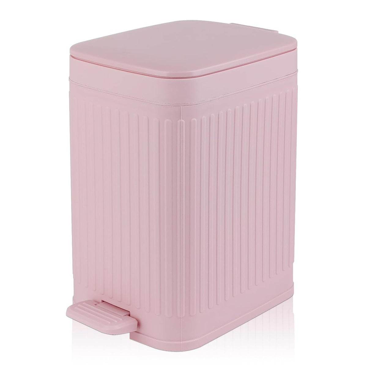 Small Bathroom Trash Can with Lid, 1.9 Gallon Slim Soft Close Step, Pink