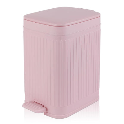 Small Bathroom Trash Can with Lid, 1.9 Gallon Slim Soft Close Step, Pink