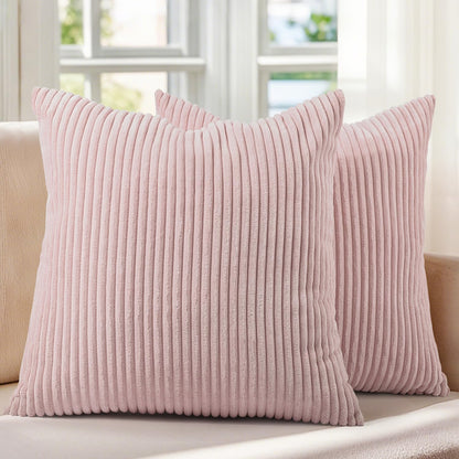 Set of 2 Corduroy Throw Pillow Covers 18x18 Inch Pink Decorative Pillowcase