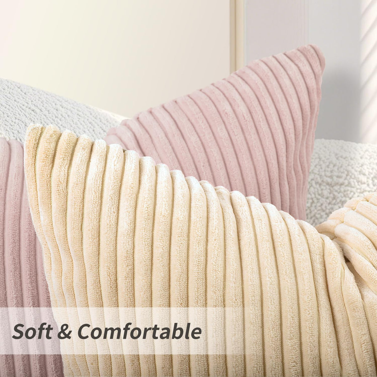 Set of 2 Corduroy Throw Pillow Covers 18x18 Inch Pink Decorative Pillowcase