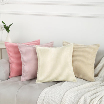 Set of 2 Corduroy Throw Pillow Covers 18x18 Inch Pink Decorative Pillowcase