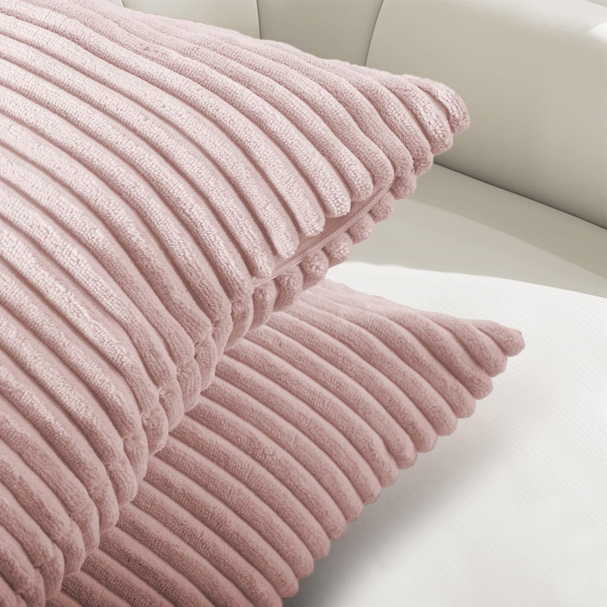 Set of 2 Corduroy Throw Pillow Covers 18x18 Inch Pink Decorative Pillowcase
